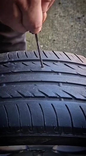 the process of patching a tire that has been hit by a nail easily#shorts