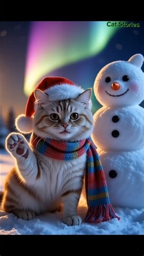 Cute cats playing in the snow 🎄🐈❤️ #cat #shorts