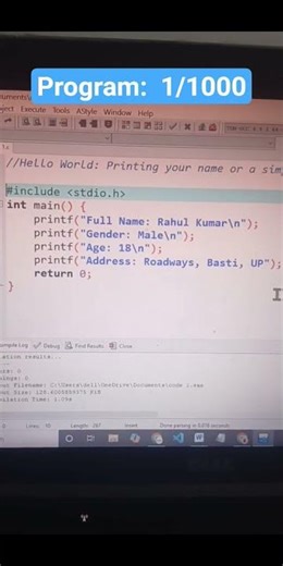 C Program: 1/1000 | Print basic informationof student| C Language Program #nitinsir #sdi #viral #c