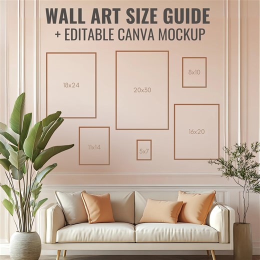 Wall Art Size Guide   Editable Canva Mockup | Printable Frame Size Chart in Inches & CM - Etsy
