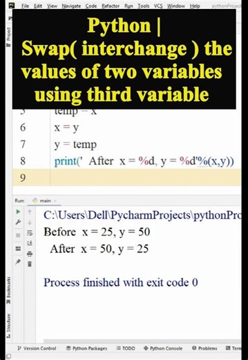 Python | Swap( interchange ) the values of two variables using third variable