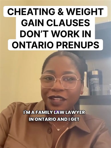 Cheating & Weight Gain Clauses Don't Work in Ontario Prenups. In this short, lawyer Rabab Buhari breaks down why clauses that try to control personal conduct or punish lifestyle changes are generally unenforceable under Ontario family law. Courts focus on fairness, disclosure, and the law—not moral penalties or appearance-based conditions. ⚖️ If you’re thinking about a marriage contract or already have one, it’s important to understand what can (and cannot) be enforced before relying on it. #Fam
