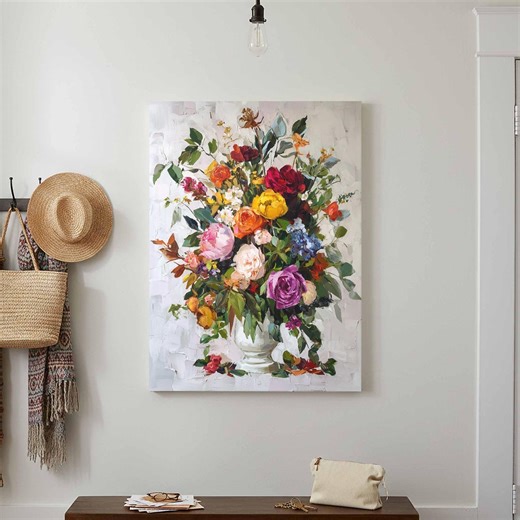 Floral Canvas Wall Art - Colorful Flower Bouquet Print - Etsy