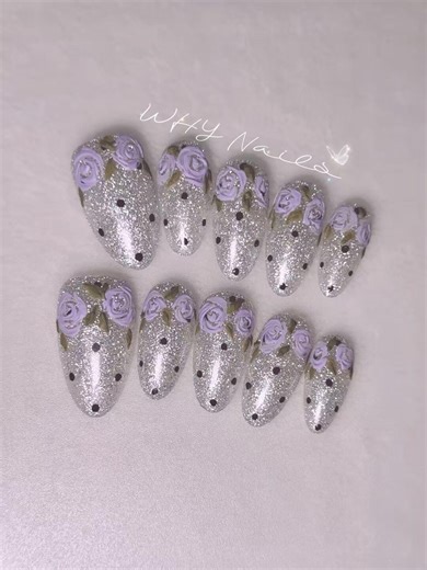 Lavender Rose Elegance – Hand-painted Florals & Glittery Polka Dots - Etsy