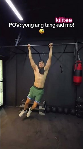 Jeff Olalia shirtless hanging on the bar, joking how tall guys would do it 😄💪 #kilitee