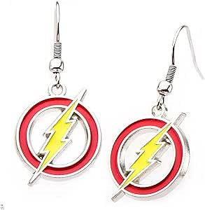 DC Comics Women's Flash Lightning Bolt Drop Earrings, Red/Yellow, One Size