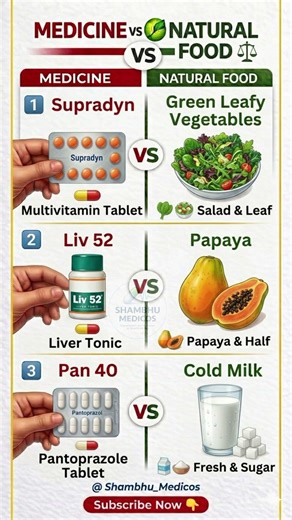 Medicine vs Natural Food 🥗 | Supradyn, Liv 52, Pan 40 Alternatives Explained | #shorts