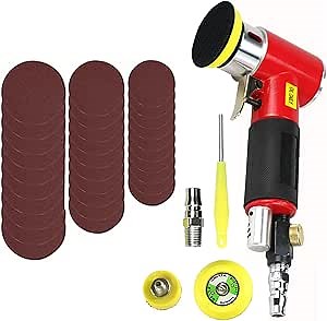 1/2/3 Inch Mini Random Orbital Air Sander Kit,High Speed Pneumatic Random Orbital Sander for Auto Body Work with 50 Pcs 1""2""3"" Hook & Loop Sanding Discs for Metal and Woodworking