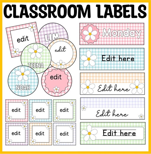 Cute Gingham Classroom Labels, Cool Colors Student Name Posters, Flowers Name Labels, Back to School Name Stickers, Editable Boho Name Signs - Etsy Canada