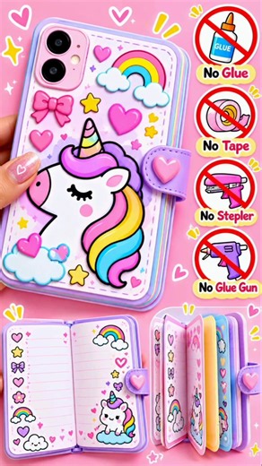 DIY cute mini phone notebook🦄🎀✨️ / no glue no tape craft / easy paper craft / cute art stationery