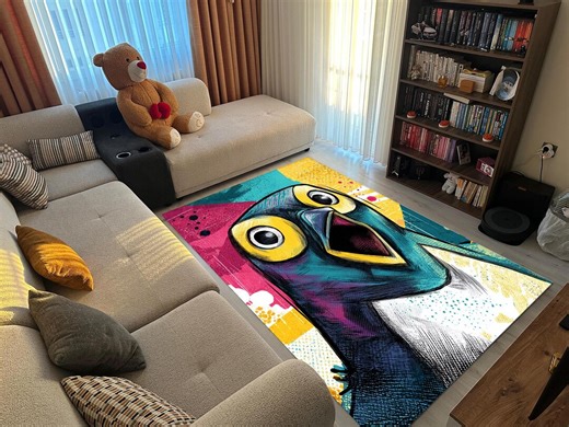 Pop Art Penguin Area Rug Colorful Illustration Digital Print Modern Carpet - Etsy
