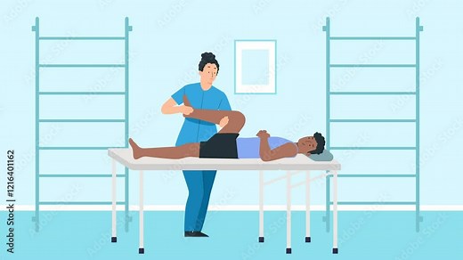 Physiotherapist Helping Patient to Extend Legs - 2D Cartoon Animation Stock Video