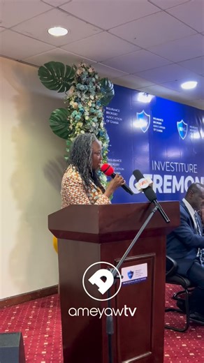 The Chairperson for the event, Dr. Abiba Zakariah, Commissioner of Insurance, delivering her acceptance speech at the Insurance Brokers’ Association of Ghana Investiture Ceremony 2026–2027, happening now at the National Insurance Commission Auditorium. Cc: @ibag_gh #ameyawtv | Ameyaw TV