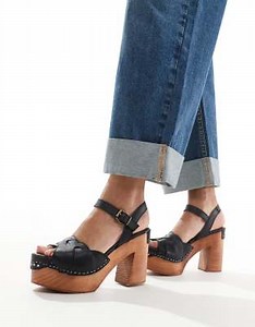 Free People - Sandales style sabots en cuir à plateforme - Noir | ASOS