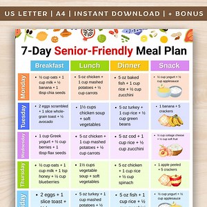 Senior Friendly 7 Day Meal Plan With Easy Meals and Soft Foods, Simple Meal Plan for Older Adults With Gentle Foods and Daily Meal Ideas - Etsy