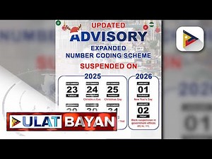 Expanded number coding scheme, suspendido bukas hanggang Pasko at Dec. 29 hanggang Jan. 2