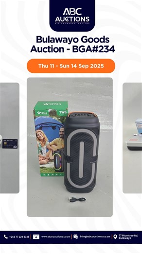 Bulawayo Goods Auction - BGA#234 | THU 11 SEP > SUN 14 SEP 2025...