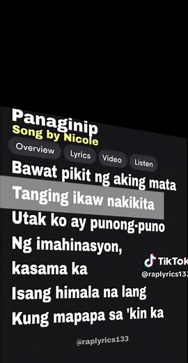 Panaginip lyrics - Bawat pikit ng aking mata (Nicole)