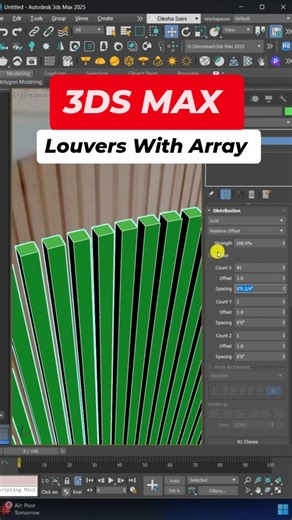 Deepak Verma CAD Softwares on Instagram: "🚀 New 3ds Max Quick Tip! 🪜✨ Want to make perfect louvers and copy them in a curved pattern? In 3ds Max, you can model a single louver and then use the Array Modifier to duplicate it along a curved or circular path — smooth, accurate & fully parametric! Perfect for creating: ✔️ Curved façade louvers ✔️ Decorative wall panels ✔️ Modern interior screens ✔️ Exterior shading elements 🎯 A must-know technique for architects, interior designers & 3D visualize