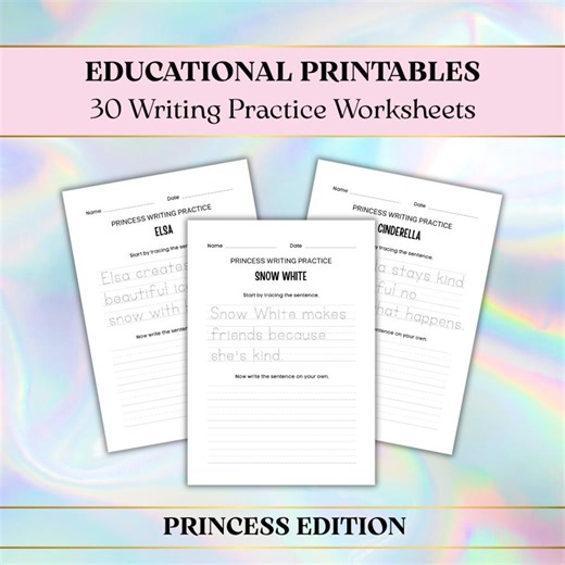 30 Princess Writing Prompts for Kids, Magical Sentence Writing Practice Worksheets, Fairy Tale Literacy Activities, A4/US Letter - Etsy