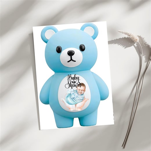 Teddy Bear Baby Shower Invitation, Bear Cut Out Invite, Editable Canva Template (digital Download) - Etsy