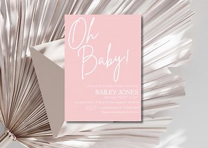 Pink Baby Shower Invite, Simple baby shower invite, digital invite, instant download, editable baby shower invitation