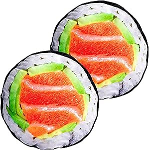 Sushi Pillow for Bed, Sofa & Couch, 2 Pack, 14" Soft & Plush Sushi Roll Cushion for Home, Cute Pillows Japanese Sushi Gifts, Realistic Funny Pillow Gag Gift for Sushi Lovers, Salmon
