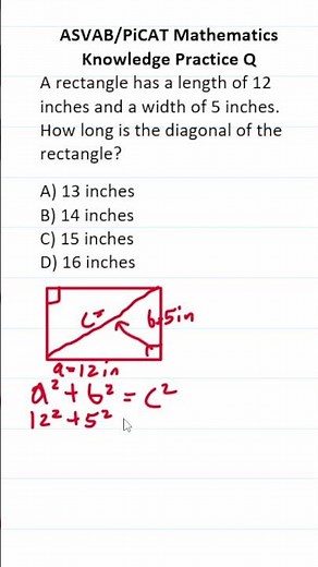 ASVAB/PiCAT Math Knowledge Practice Test Q: Pythagorean Theorem #acetheasvab with #grammarhero