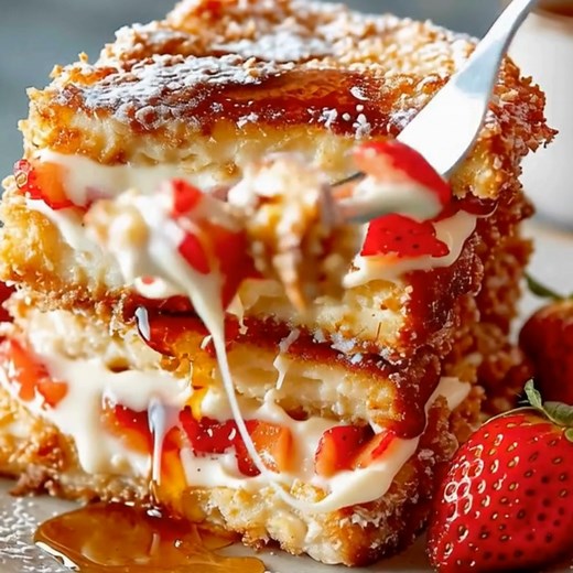 Fried Strawberry Cheesecake Sandwiches Ingredients: 8 slices of brioche or challah bread 4 oz cream cheese, The full recipe is in the FIRST (C.O.M.M.E.N.T) 👇 | Khawar Malik