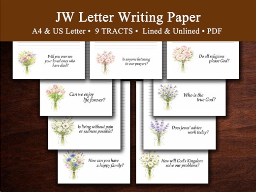 JW Tracts Letter Writing Bundle, Jehovah’s Witness Ministry Stationery, Printable Writing Paper PDF A4 US Letter