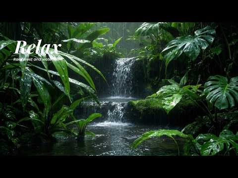 Peaceful Rainforest Waterfall 🌿 Relaxing Rain Sounds for Meditation & Focus