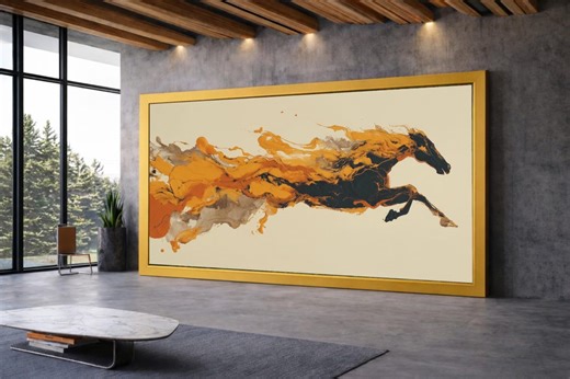 Abstract Running Horse Canvas, Modern Animal Wall Art, Large Framed Canvas, Dynamic Home Decoration, Energetic Ivory Background Print - Etsy