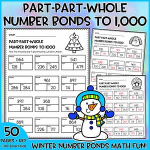 Winter Part-Part-Whole Number Bonds to 1000 Missing Whole & Missing Part Math