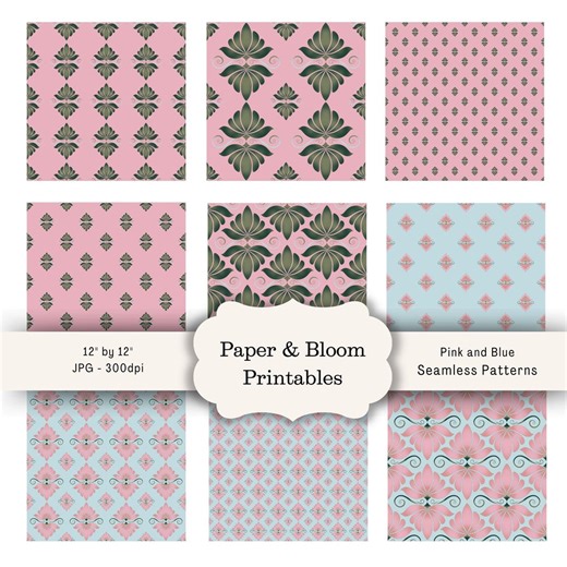 Floral Damask Seamless Pattern Collection: Pink & Blue (commercial License, Digital Download) - Etsy