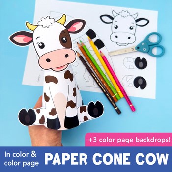 Farm Animal Craft Paper Cone Cow Printable | Low Prep Cow Cut & Glue Activity