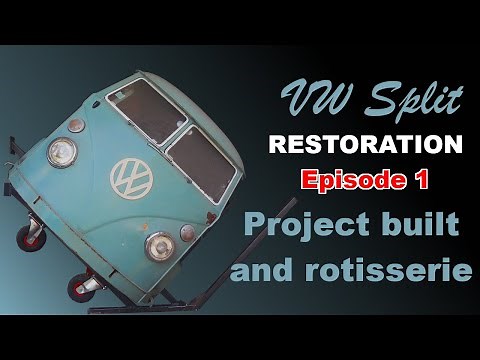 VW split bus project built and rotisserie.