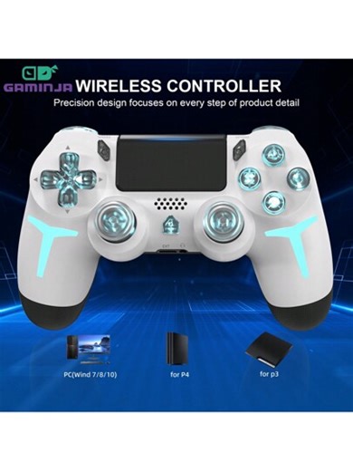 GAMINJA P412 Wireless Game Controller, Compatible With PS4/PS4 Slim/PS4 Pro/PC, RGB Multimode Lighting Effects, Dual Vibration, Speaker, Six-Axis Gyroscope, Headphone Jack, Touchpad And LED Light Board & Stripe | SHEIN