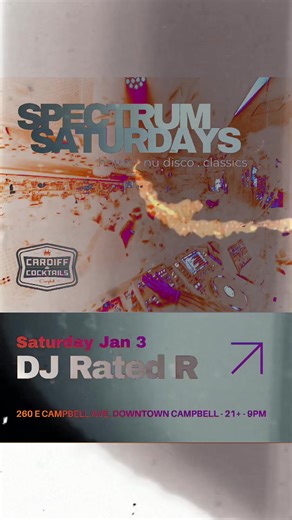 🎶 Saturdays with DJ Rated R 🎶 Join us tonight at Cardiff Cocktails for an unforgettable night of house, nu disco, and classics! 🕺✨ 📍 Where: 260 E Campbell Ave, Downtown Campbell 🕘 Time: 9 PM 👤 Age: 21 Get ready to dance the night away as DJ Rated R throws it down! Don't miss out on the vibes and delicious cocktails! 🍹💃 #CardiffCocktails #DJRatedR #SaturdayVibes #DanceParty #HouseMusic