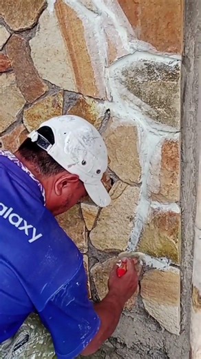 simple trick - beautify natural stone wall grout with white cement.#feedshorts