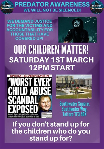 4K views · 65 reactions | Be there and stand to for our children!! If you don't stand up for the children who do you stand up for? Help fund Our Children Matter Campaign: https://www.gofundme.com/f/5rs3g4-our-children-matter?attribution_id=sl:86f50949-8575-434f-a7a3-fb05fb6df30c&lang=en_GB&utm_campaign=man_ss_icons&utm_medium=customer&utm_source=copy_link | Predator Awareness | Facebook