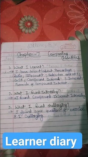 Class 8 maths ch 8 learner diary | ch 8 comparing quantities | learner diary #shorts #learnerdiary