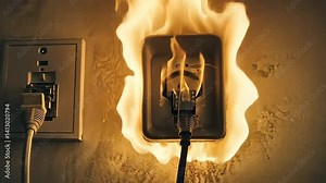 High Voltage Hazard: Socket Overload Resulting in a Dangerous Electrical Fire Risk