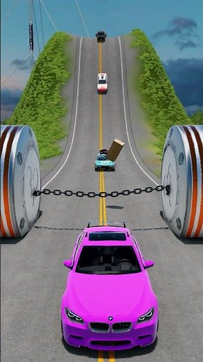 Cars & School Bus Vs Chaned Hydraulic Crash #5 -BeamNG Drive #sportscar #shorts #beamngdrive