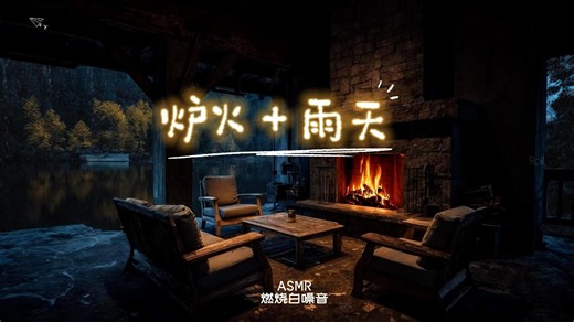 🔥炉火白噪音｜温暖的壁炉火在燃烧，天空中下着带有凉意的雨。焰声裹着放雨声放松的声纹拥住繁杂思绪，静谧感冥想悄然而生，在安心的静听中平缓入睡