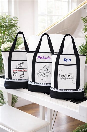 Music Tote Bag in 3 Design Choices, Personalize Name, Unique Custom Student Teacher Gift, Piano Lesson, Quality Canvas With Front Pocket - Etsy