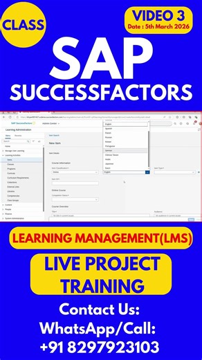 SAP SuccessFactors LMS Training Online Tutorial Class 3 5th March 2026 #sapsuccessfactorstraining
