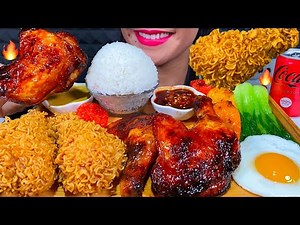 ASMR BBQ CHICKEN, FRIED RAMEN CHICKEN, EGG, GRILLED PEPPER, BOK CHOY, RICE MASSIVE Eating Sounds