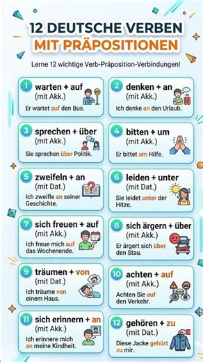 12 wichtige Verben mit Präpositionen | Deutsch lernen #deutschkurs #learngerman #deutsch #lernen