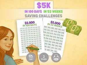 5K Savings Challenge | 5K in 100 Days & 5K in 52 Weeks | Printable Savings Tracker | A4 A6 US Letter | Budget Planner PDF - Etsy