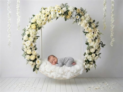 2 Newborn Digital Swing White Background, Wedding Backdrop, Newborn Digital Backdrop, White Flowers, White Digital Background - Etsy